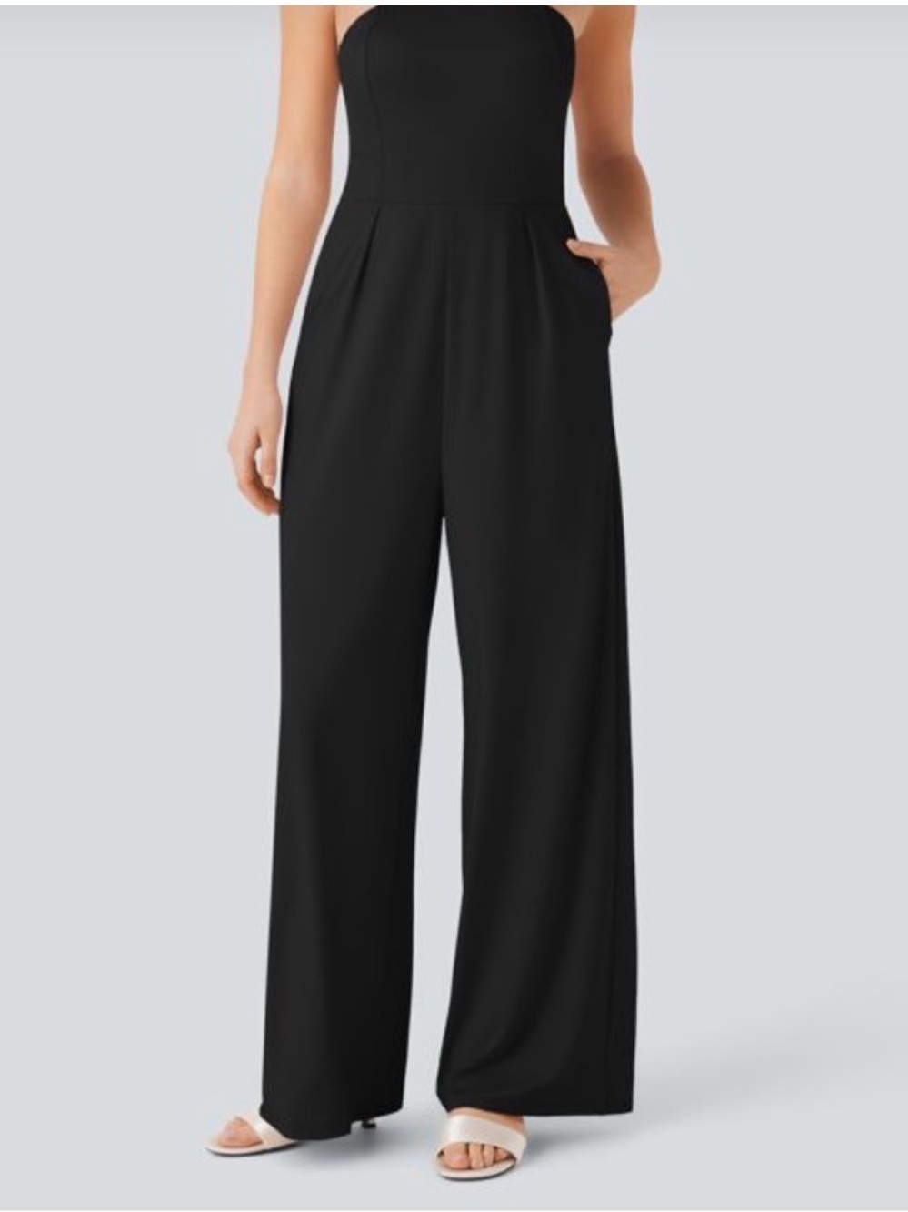 HALARA Black Strapless Wide-Leg Jumpsuit with Pockets